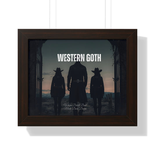Framed Western Goth Poster — Dark Cowboy Silhouette Wall Art