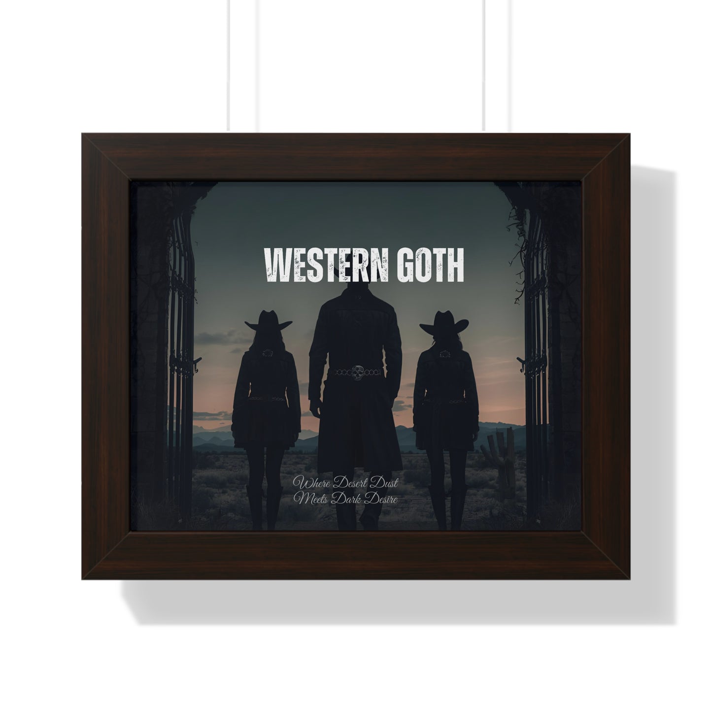 Framed Western Goth Poster — Dark Cowboy Silhouette Wall Art