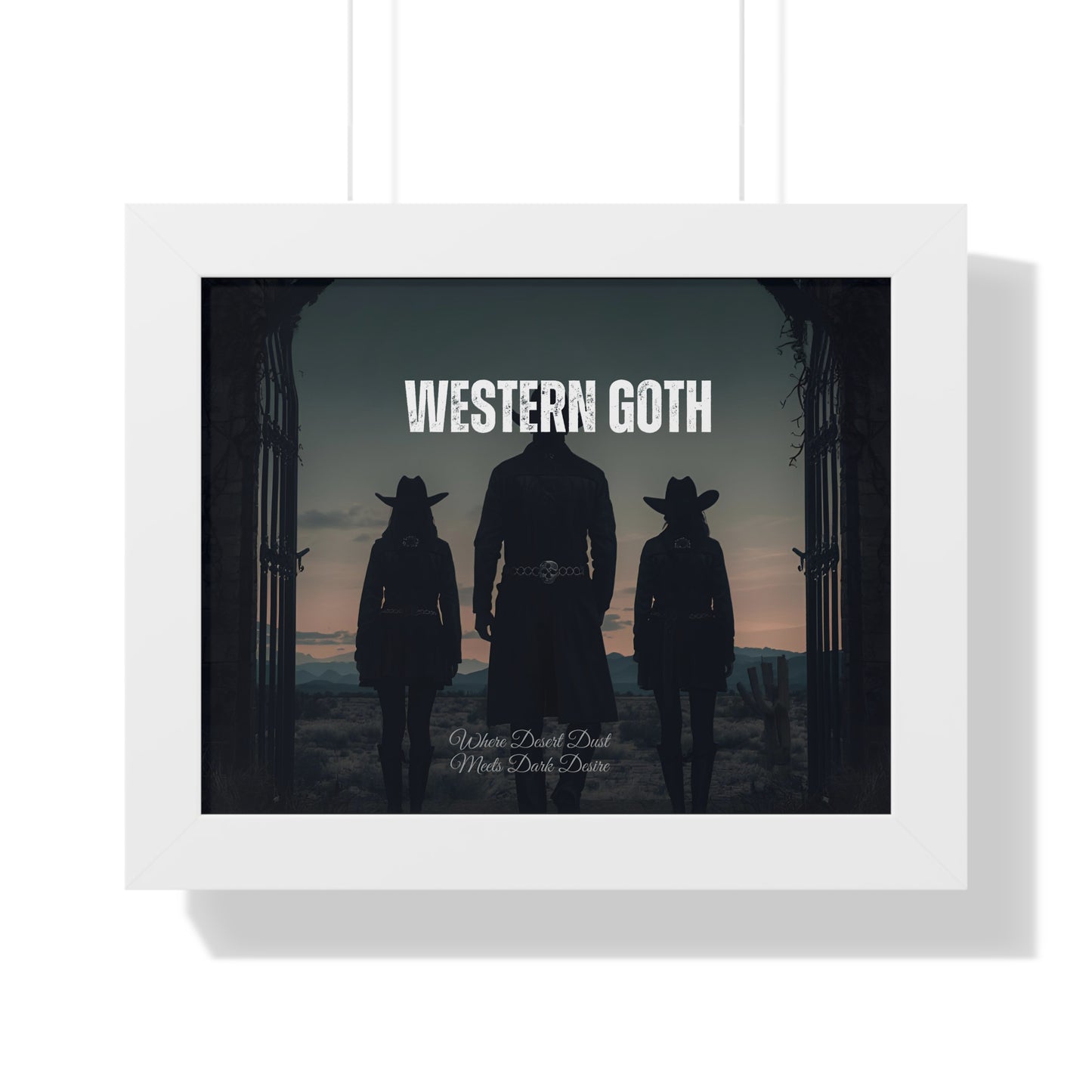 Framed Western Goth Poster — Dark Cowboy Silhouette Wall Art